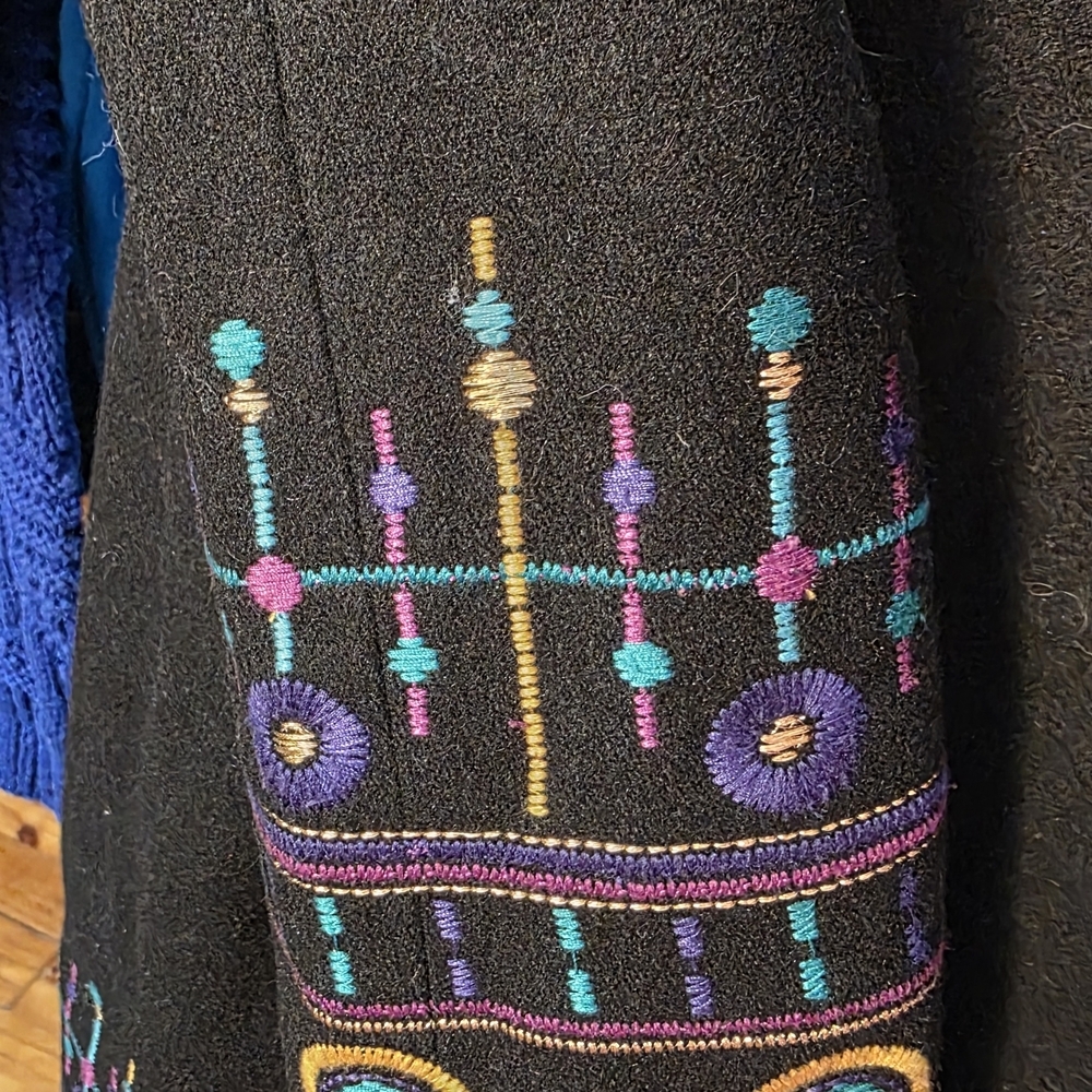 Anthropologie Plenty Vintage Wool Embroiderd Pea Coat Sz 2 - Picture 6 of 10